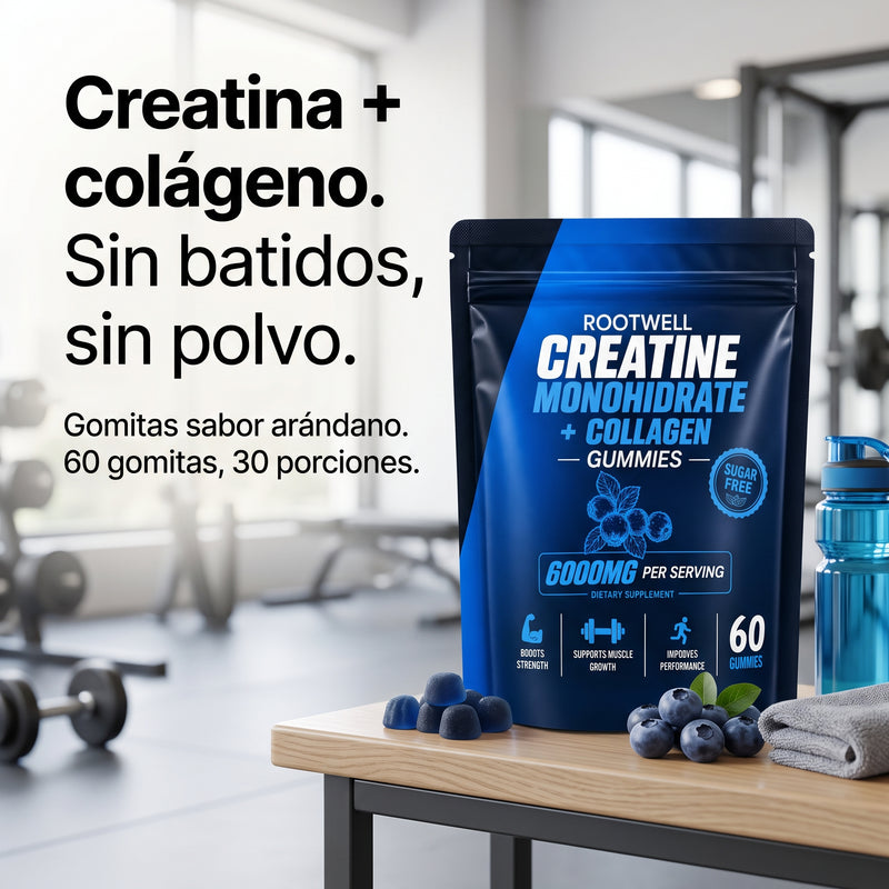 Rootwell Creatina Monohidratada + Colágeno — gomitas sabor arándano