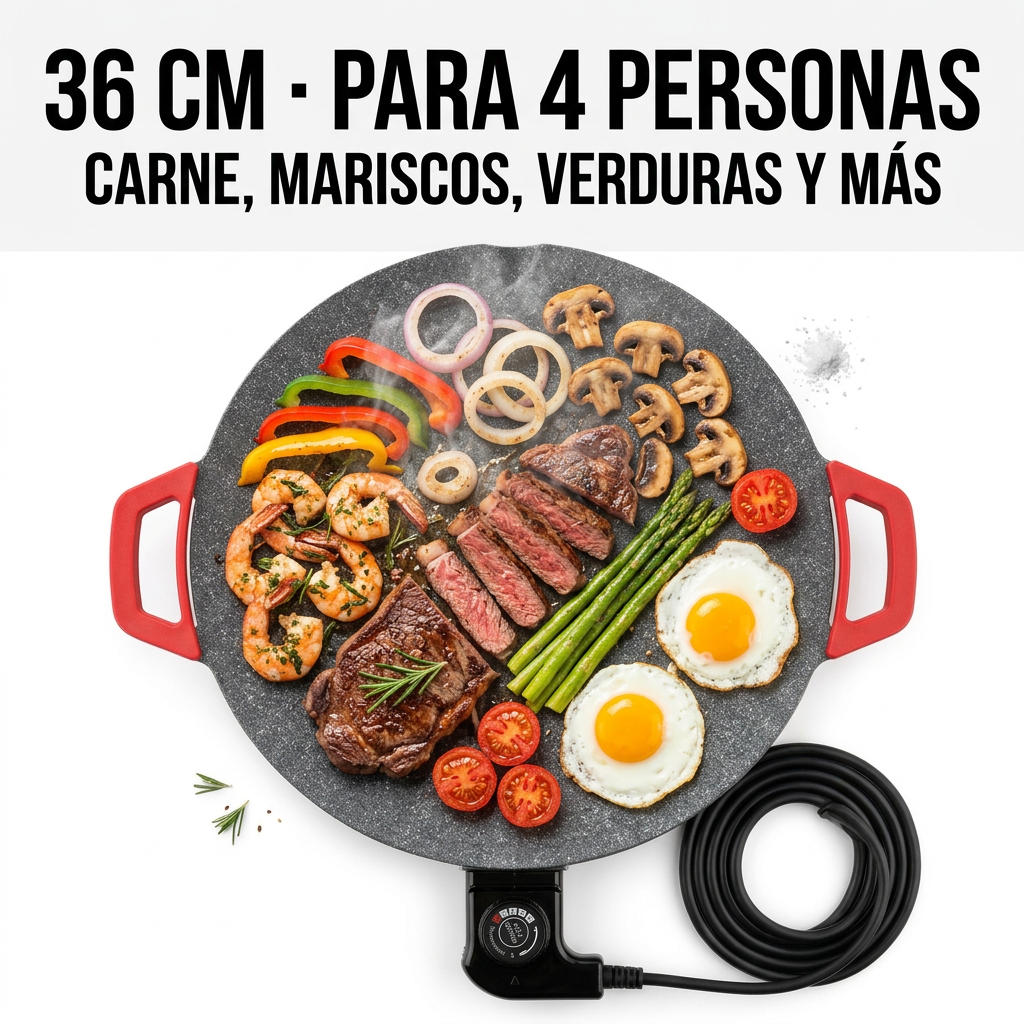 Sartén Eléctrica Antiadherente 36 cm – Temperatura Regulable